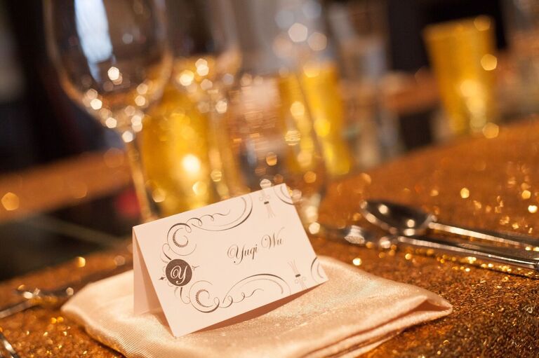 Great Gatsby Themed Wedding Gold place setting - head table